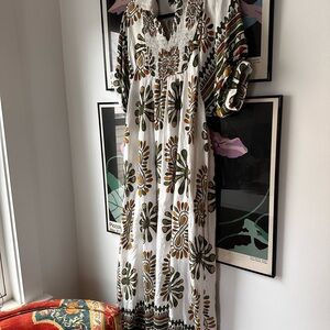 Elegant Floral Maxi Dress in White and Green